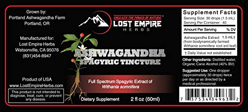 Premium Ashwagandha Spagyric Tincture - Organic Extract - Hormone and Immune System Support, Stabilizes Blood Sugar and Cholesterol, Reduces Stress - ( 2 fl oz)